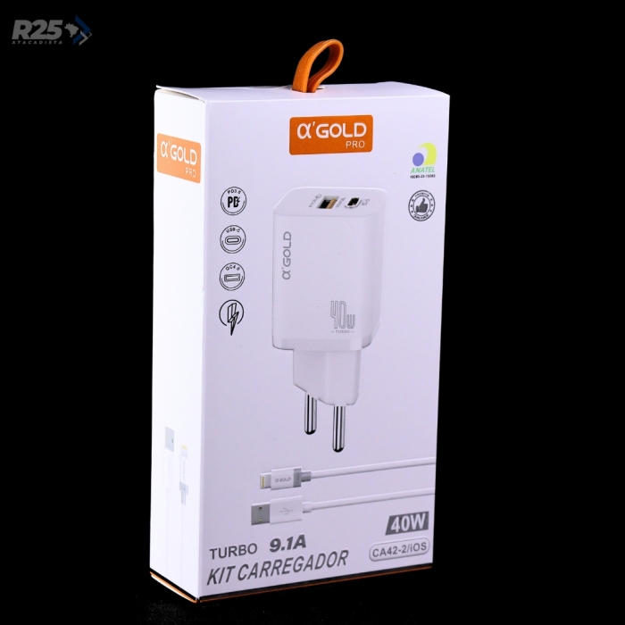 Carregador Lightning PD + USB 40W A'Gold - CA42-2