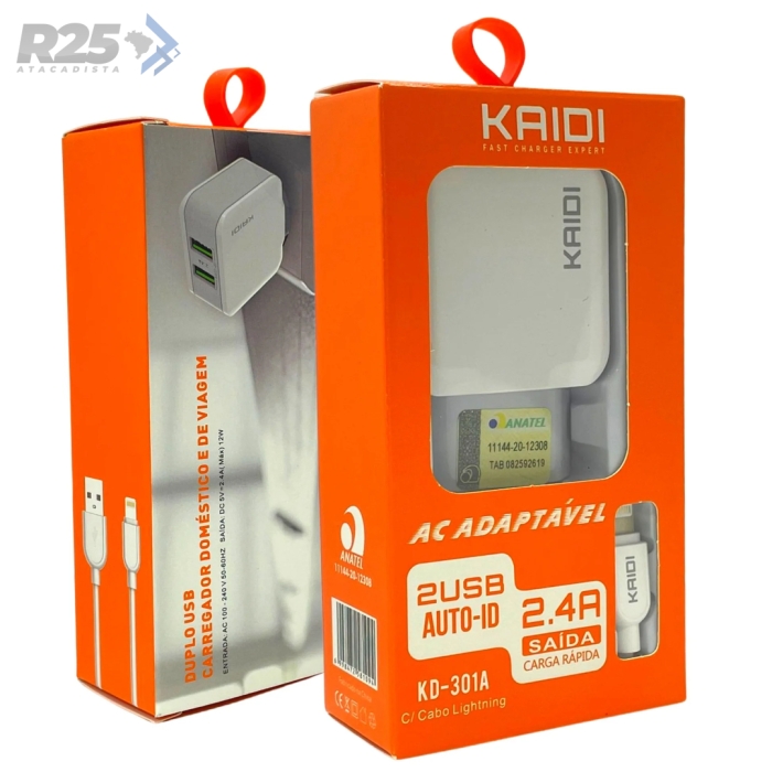 Carregador Lightning 2.4A 2 USB Kaidi - KD-301A