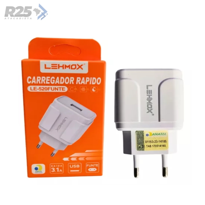 Fonte Carregador USB 3.1A Lehmox - LE-520F