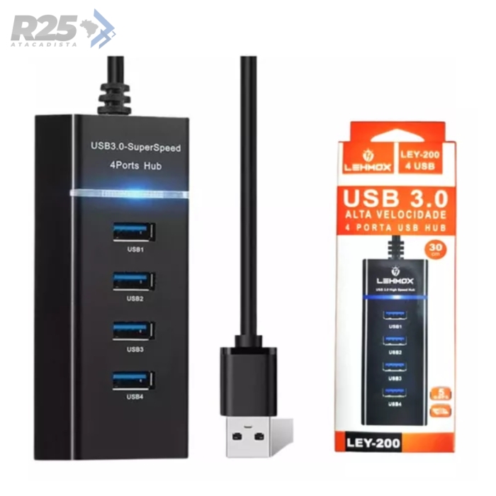 Hub USB 3.0 com 4 Portas Lehmox - LEY-200