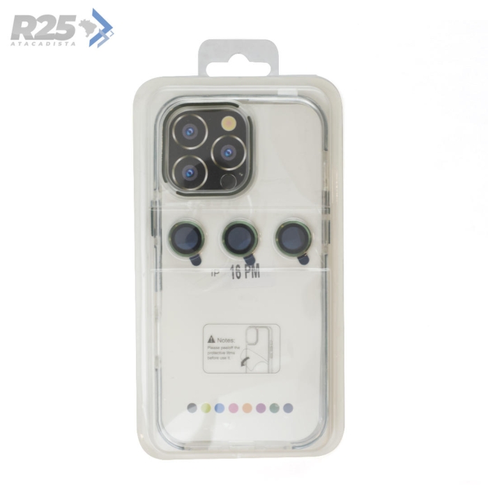 Capa Acrílica Transparente Com Borda Colorida e Proteção de Lente - Apple