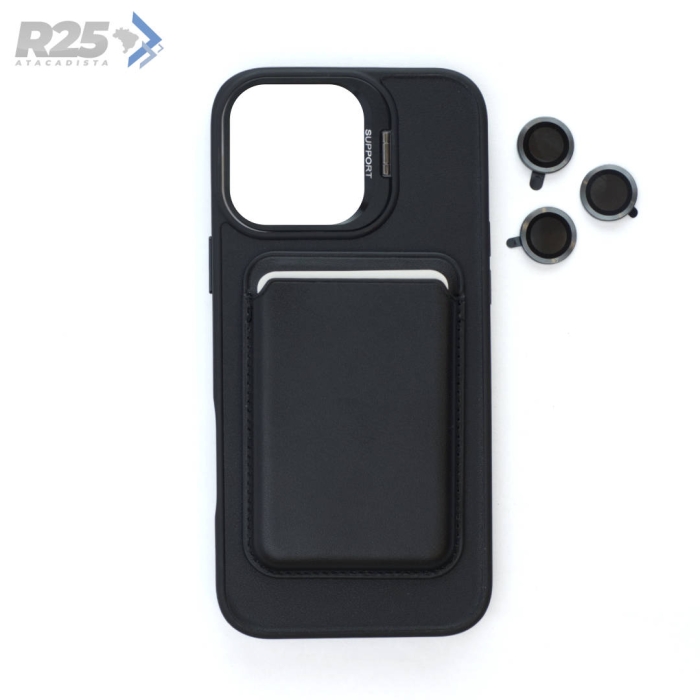 Capa Couro com Porta Cartão e Suporte - Apple