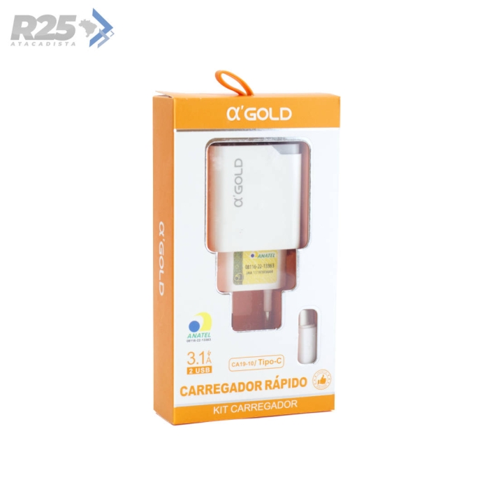 Carregador Type-C 3.1A 2 USB A'Gold - CA19-10