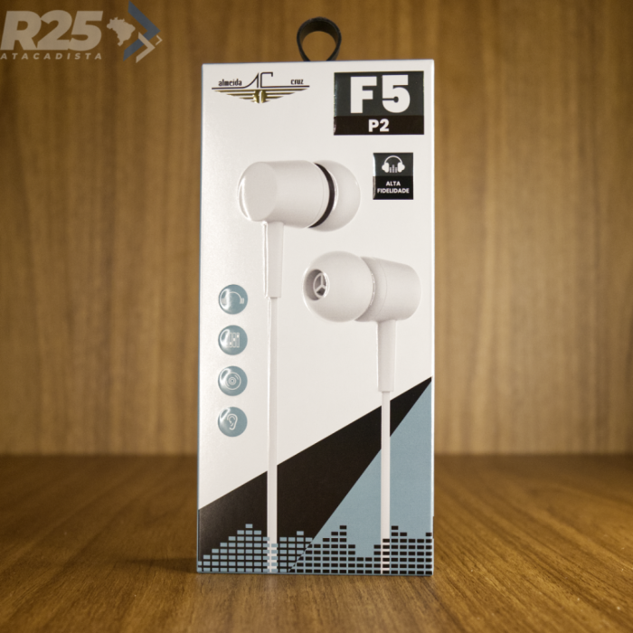 Fone de Ouvido Premium Com Ponta de Silicone P2 1,2 Metros Almeida Cruz  - Modelo F5