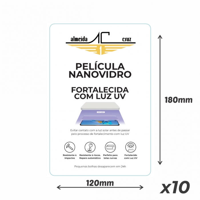 Pacote de Lâminas Nanovidro com Fortalecimento UV para Máquina de Películas Almeida Cruz - Celular - 10 Unidades